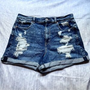 American Eagle Outfitters Mom Shorts Blue Distressed Pockets Size 14